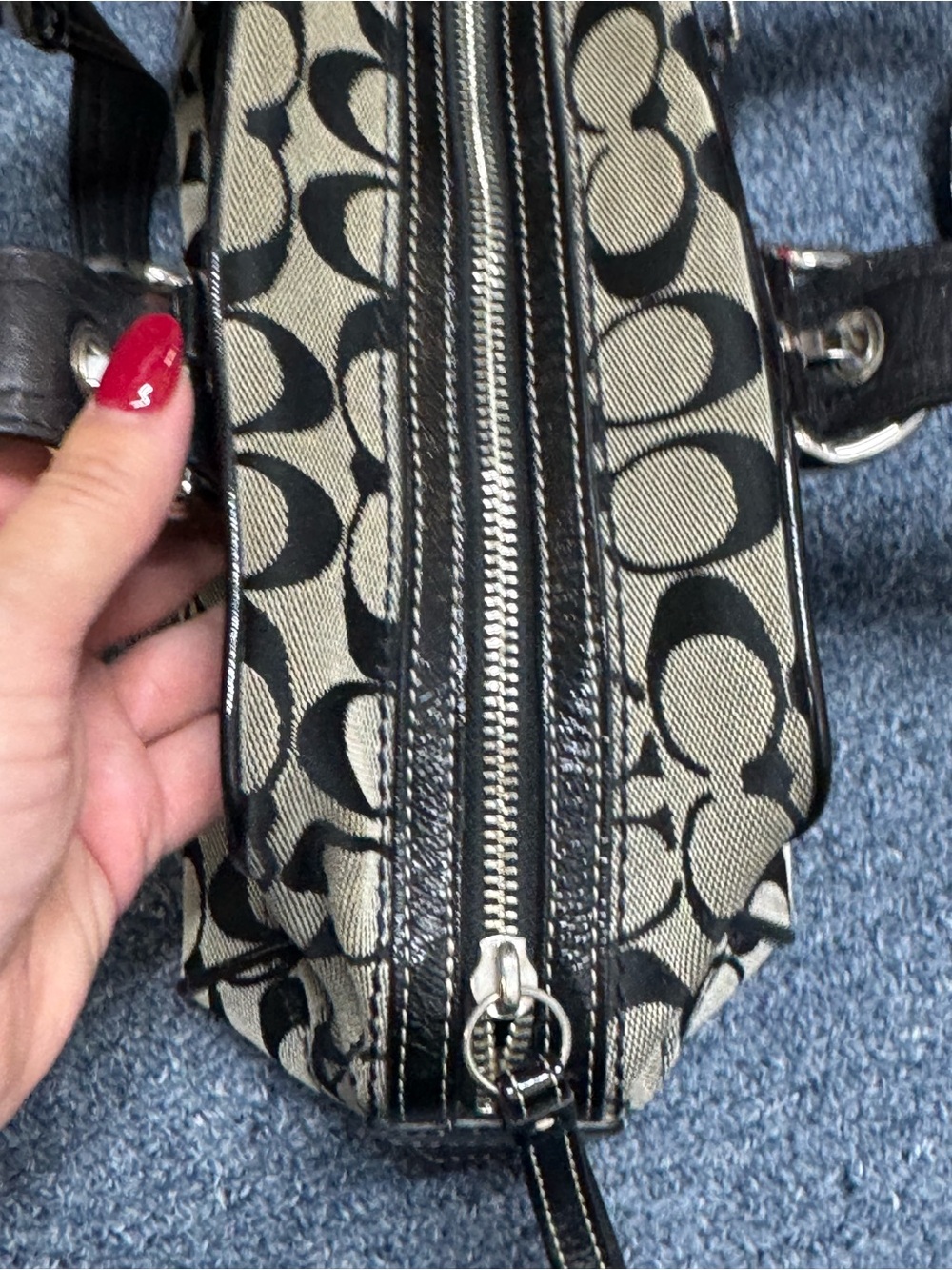 Coach Soho Satchel Patchwork Gray Signature Shoulder Boston Bag Y2K # F12317 - Picture 10 of 16